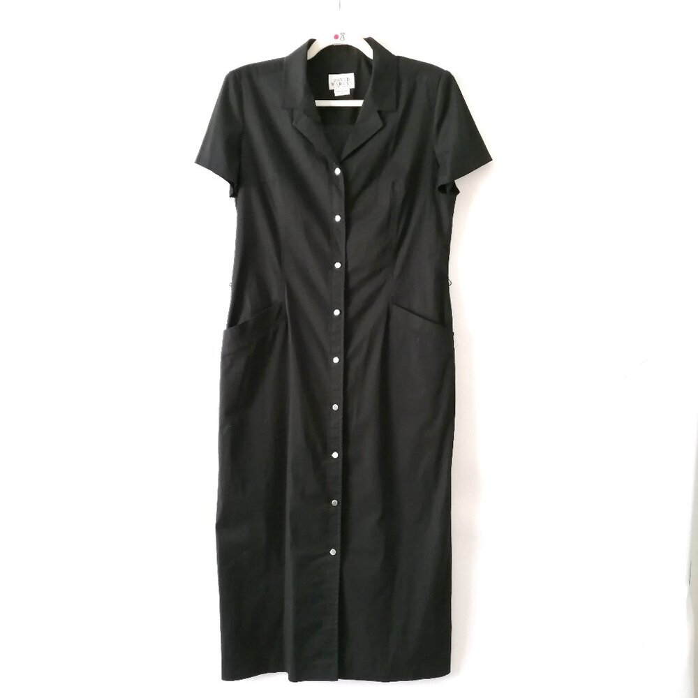 David Warren Womens Black Lapel Collar Back Slit Long Shirt Dress Size 10